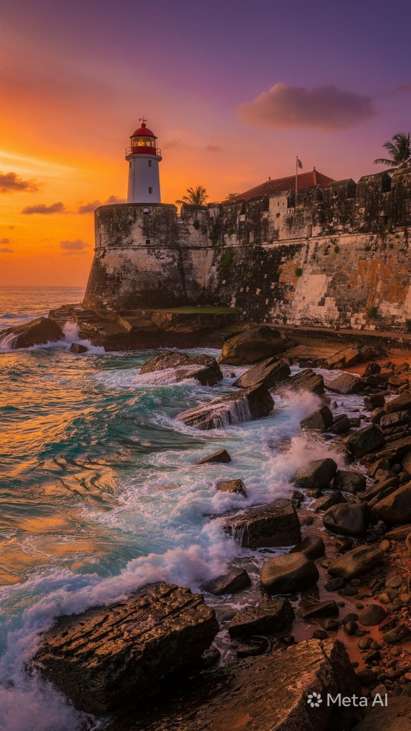 Galle Fort lighthouse with the Indian Ocean