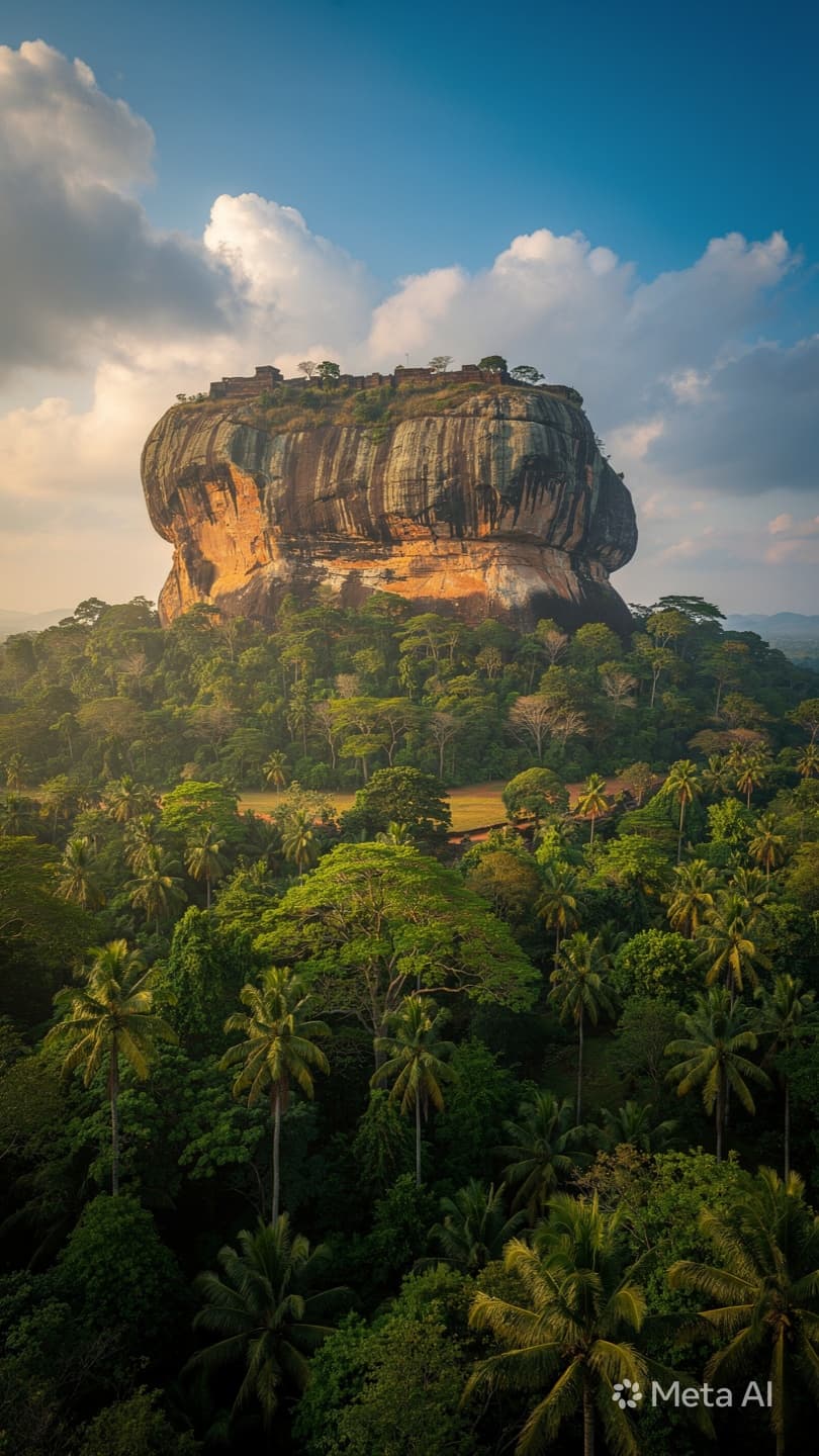 Sigiriya Rock Fortress rising from Sri Lanka jungle